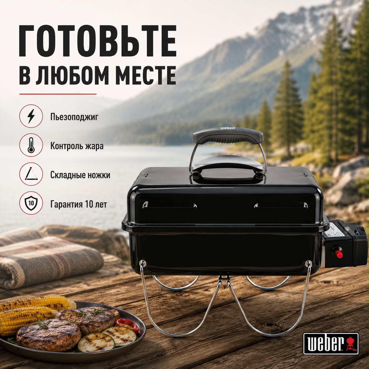 Газовый гриль Weber Go-Anywhere в черном цвете